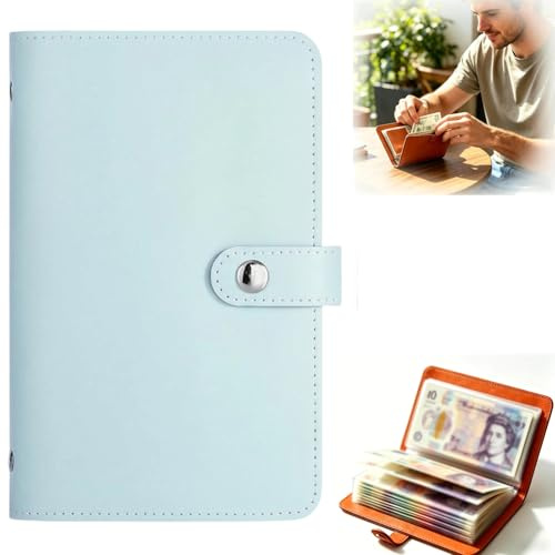 2026 New Money Saving Wallet 100 Envelopes Savings Challenge Book for Couples Money Saving Challenge Budget Binder Cash Saving Notebook Stylish Money Wallet for Cash Saving Gift for Women Men (Blue)