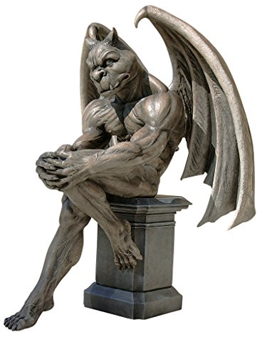 Design Toscano DB383050 Socrates the Gargoyle Thinker Outdoor Garden Statue, Polyresin, Two Tone Stone, 59.5 cm, Brown, One Size