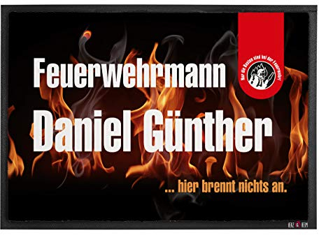 Cera & Toys® Feuerwehr-Geschenk Fußmatte mit Namen für Feuerwehrmann & Feuerwehrfrau 70 cm x 50 cm (B/H)