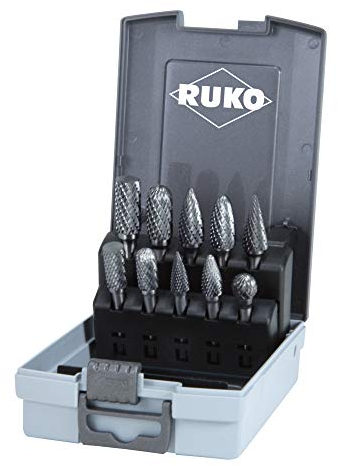 RUKO Hartmetall-Frässtifte-Satz Kreuzverzahnung HM 10tlg. Ø 10/12 mm in Kunststoffkassette - 116003RO