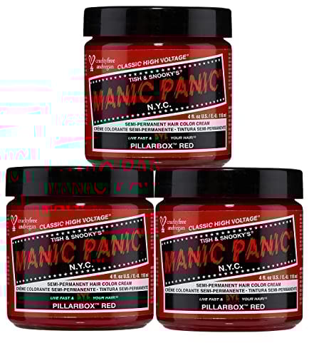 Manic Panic Pillarbox Red Classic Creme, Vegan, Cruelty Free, Red Semi Permanent Hair Dye 3 x 118ml