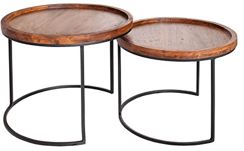 Invicta Interior Moderne Beistelltische Elements 2er-Set original massives Akazien Holz Stone Finish