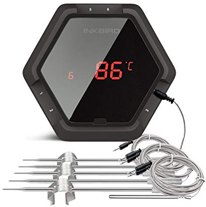 Inkbird Bluetooth Thermometer Grill mit 6 Fühler Magnet für Küche Essen Smoker BBQ Kochen Thermometer iPhone Android Smartphone(IBT-6XS, Schwarz)