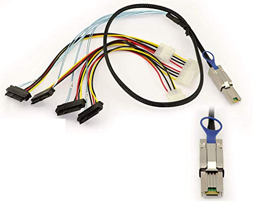 KALEA-INFORMATIQUE Cable MiniSAS SAS de SFF-8088 a SFF-8482. Longitud 1M, SFF8088 Mini-SAS externo de 26 patillas, SFF8482 SAS interno de 29 patillas.