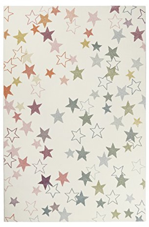 Wecon Home Esterya gewebter Kinderteppich, 160 x 225 cm, weiß | moderner Kurzflor Kinderteppich, Kinderzimmer, ESP-4636-060, Rosa Grün Grau Flieder Gelb Weiß
