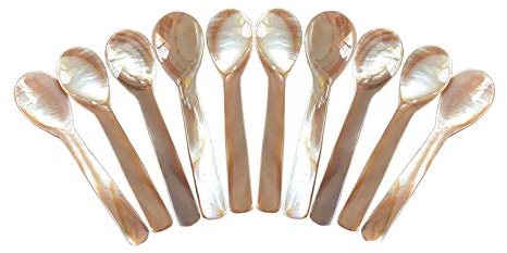 Ensemble de 10 Cuillères à œufs Nacre de Rivière Fait Main de Haute qualité Cuillère à Caviar Pour Caviar, Oeufs, Crème Glacée, Café (Rose, 9 x 2,3 cm)