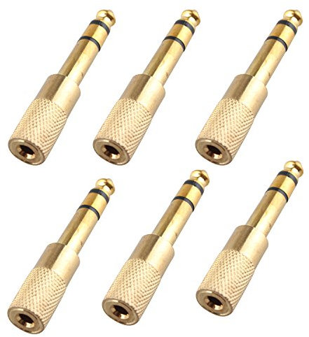 Futheda 6PCS 3.5 mm 1/8 Female to 6.35 mm 1/4 Jack Audio Plug Male Stereo Headphone Adaptor Converter for DJs, Earphones and Audio Connections in Golden