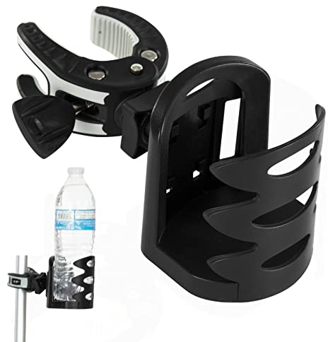 Vive Cup Holder - Attachable Cupholder for Stroller, Wheelchair, Desk, Water Bottle, Coffee Mug, Drink Glass & Can - Adjustable Mountable Clip for Bike, Rollator - Large, Universal & Portable w/Clamp