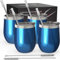 CHILLOUT LIFE Lot de 4 verres à vin sans pied en acier inoxydable Bleu brillant 340,2 g | Double paroi isotherme sous vide avec couvercles et pailles Lot de 4 pour café, vin, cocktails, glaces