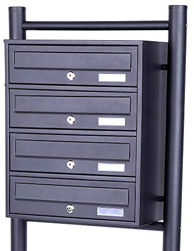 Rapid Teck® 4er Briefkastenanlage | 1x4 Fächer Briefkasten Anthrazit mit Namensschild | Edelstahl Postkasten | Dunkel Grau | Briefkasten Edelstahl Mehrfamilienhaus