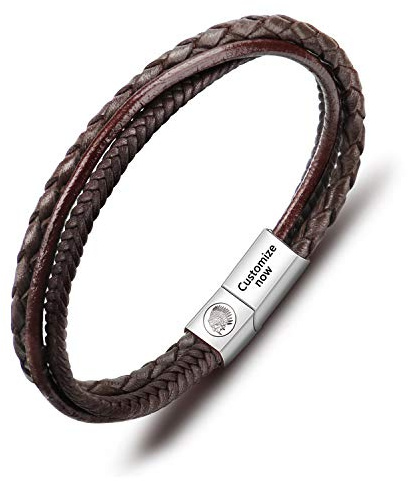 Lederarmband für Herren und Herren - Casisto.J mit Gravur schwarz braun geflochten mit Magnetverschluss