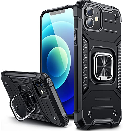 Vakoo for iPhone 12 Case, iPhone 12 Pro Case, Shockproof Heavy Duty Phone Case with Kickstand for iPhone 12 Cover - Black
