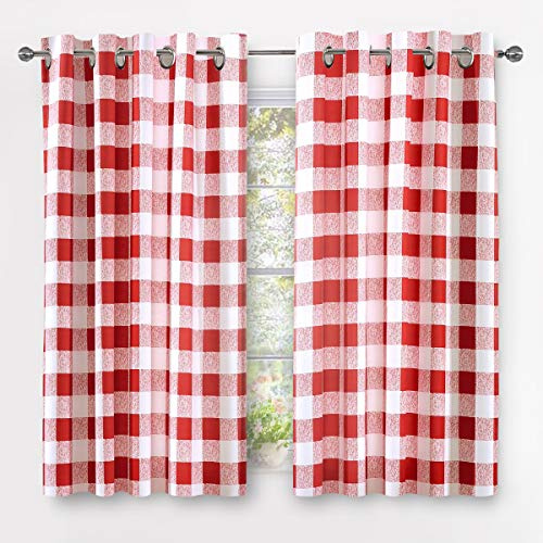 DriftAway Buffalo Plaid Karierte Vorhänge Rot und Weiß Büffel Kariert Verdunkelung Kurze Vorhänge für Küche Esszimmer Badezimmer Fenster Vorhänge Bauernhaus Hofstil 2 Paneele Set 137 cm Länge