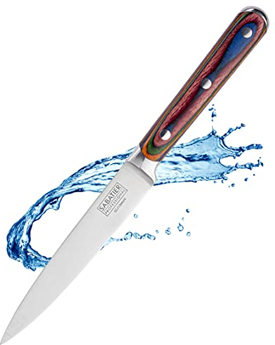 Sabatier Professional All Purpose Utility Kitchen Knife - 5in/12cm Full Tang Taper Ground Stainless Steel Blade. Unique Coloured Pakkawood Triple Rivet Handle. Lifetime Performance 25yr Guarantee