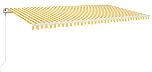 vidaXL Markise Automatisch mit LED Windsensor Gelenkarmmarkise Sonnenmarkise Balkonmarkise Sonnenschutz Sichtschutz Terrasse Garten 600x350cm Gelb Weiß