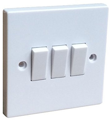 White Triple Wall Switch 3 Gang 2 Way/Square Edge Switched Electric Electrical