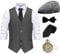 Gionforsy 20er Jahre Herren Weste Kostüm Zubehör Set mit Hut Weste Fliege Krawatte Taschenuhr Gangster Accessoires Set für Great Gatsby Party Halloween Karneval Fasching Mottoshow (Grau, XL)