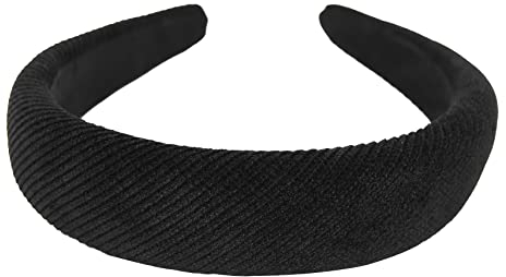 axy HRK5A Serre-tête large en velours côtelé rembourré en tissu – Magnifique serre-tête pour cheveux – Noir