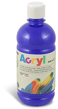 PRIMO Morocolor Acryl, 1 Frasco de 500 ml de Color Acrílico Fino, Azul Ultramar, Efecto Cubriente y Luminoso, equipado con Tapón Dosificador