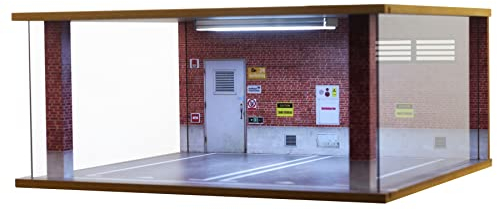 Vetrina per auto in scala 1/18 - Vetrina per garage auto con copertura in acrilico trasparente e illuminazione a LED per auto pressofuse, 2 parcheggi rossi