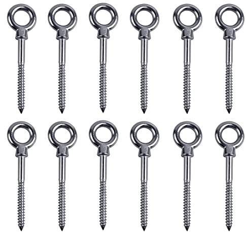 EFUTURETIME 12 x Boulon à œil avec filetage à bois, M8 x 80 mm Boulon Anneau Boulon à œil Ecrou à œil en acier inoxydable 304, Vis à crochet Boulons à crochet