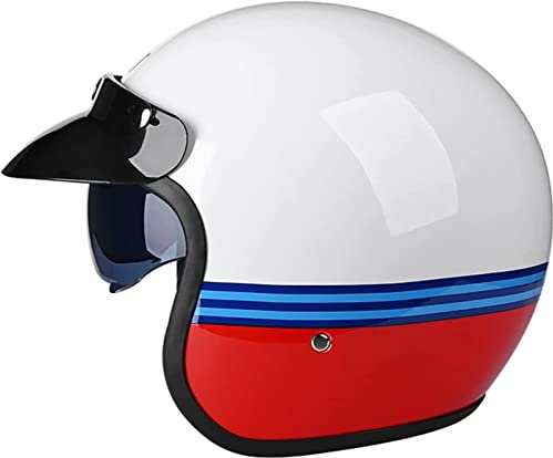 Vintage Motorrad Jethelm Roller Moped Helm Chopper Retro Vespa Vintage Pilot Biker Helm ECE 22.05 Zulassung Mit Visier Jethelm E,Large