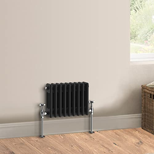 Warmehaus Cast Iron Style Black 3 Column Horizontal Radiator 300 x 427mm | Perfect for Bathrooms Kitchen Living Room, Traditional Radiators, Designer Wall Mounted Column Radiator, Durable