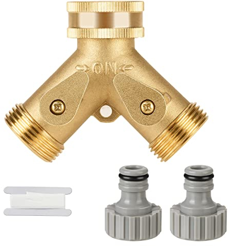 nutmanel Distributore Y a 2 vie 3/4 in ottone con 2 raccordi da 3/4 per tubo da giardino per l'uso in casa e in giardino