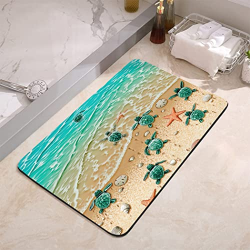 YISUMEI Badezimmerteppich 42x60 cm Badematte Rutschfester Waschbar Absorbierender Badvorleger Schnelltrocknend(Seeschildkröte Seestern)