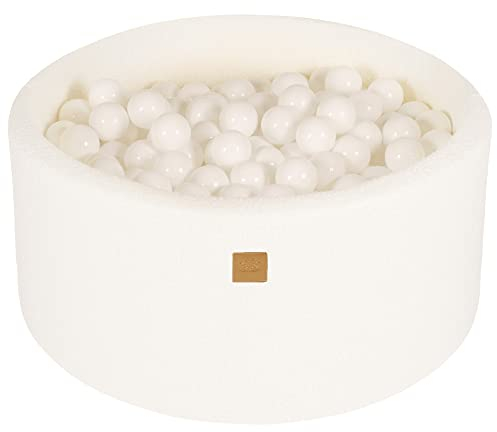 MEOWBABY Piscine à Balle pour bébé en Bouclé – Piscine à balles 90x40cm Douce avec 300 balles – Piscine a Balle Enfant, Weiß