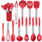 Herogo Kitchen Utensils Set, 12 Pieces Silicone Cooking Utensils with Stainless Steel Handle, Heat Resistant Cooking Tools Turner Spoon Spatula Set with Holder, Easy to Clean - Red