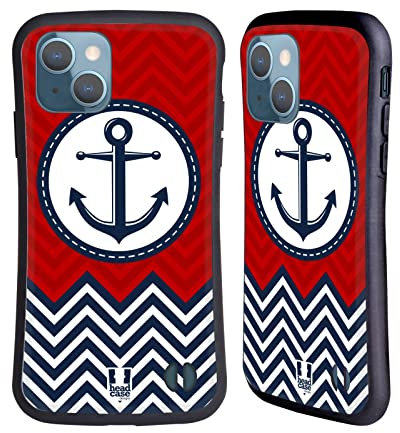 Head Case Designs Blu Ancora Zigzag Nautique Cover Ibrida Compatibile con Apple iPhone 13