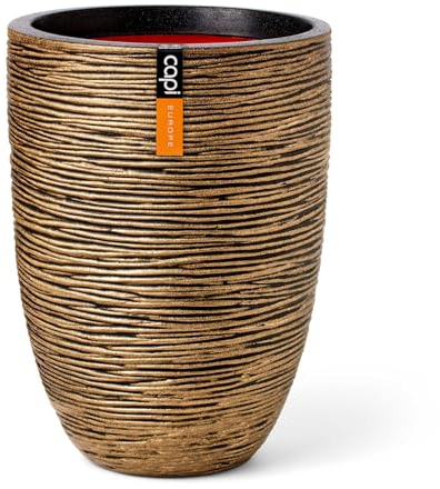 Capi Europe - Gefäß elegant niedrig Rib NL - 34x46 - Gold - Öffnung Ø27 - Blumentopf für den Innen- und Außeneinsatz - Bruchsicher - 100% recycelbar - KBGR782