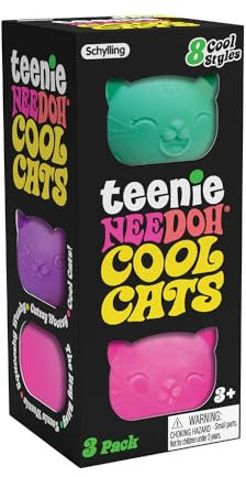Schylling NeeDoh Teenie Cool Cat – sensorisches Quetschspielzeug – enthält 3 Mini-Groovy Globs – 3,8 cm breit – Farbe kann variieren (1 Stück)