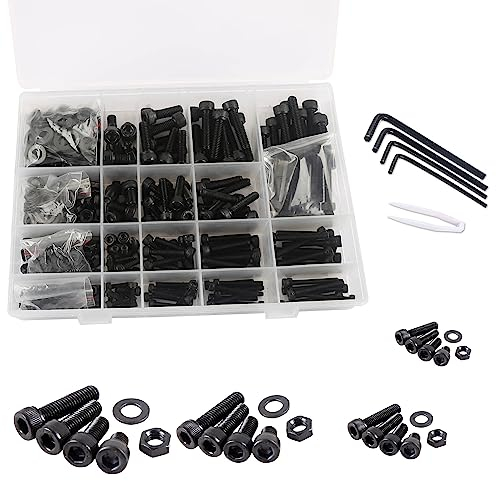 Muttern und Schrauben Unterlegscheiben Sortiertes Set, M3 M4 M5 M6 Schwarzer Innensechskantschrauben Kit, Gewindemaschine Sechskantschrauben Verschluss Kit 500Stück
