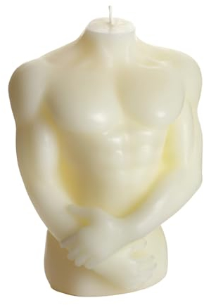 Dekohelden24 Hochwertige Kerze aus Sojawachs als Männerkörper, Mars-Figur, Ivory-Farben, Größe: L/B/H ca. 6 x 9 x 12 cm