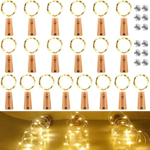 Flaschenlicht 20 Stück, 20 LED Flaschenlichterkette Korken, Flaschenlicht Mit 12 Ersatzbatterien (LR44), 2M Flaschen Lichterkette, Warmweiß Flaschenlicht Korken, Lichterkette Flasche für Flasche DIY