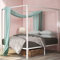 Zinus Patricia King size Canopy Bed frame - Bed 150x200 cm - 36cm Height with underbed storage - Metal Canopy bed with steel slat support - White