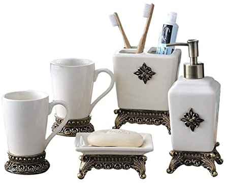 Badezimmer Set Seifenspender Set 5er-Set Badezimmer-Accessoires-Set Home Badezimmer-Keramik-Accessoires-Set Aus Vintage-Design, Kreative Keramik Deko Badezimmer