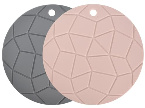 Silikon Untersetzer 2 Stück Silikon Topfuntersetzer Rund, 17cm*17cm Topfuntersetzer Hitzebeständig Silikon, Topflappen Rutschfest, Topf Und Pfannenuntersetzer Hitzebeständig Für Geschirre(Grau + Rosa)