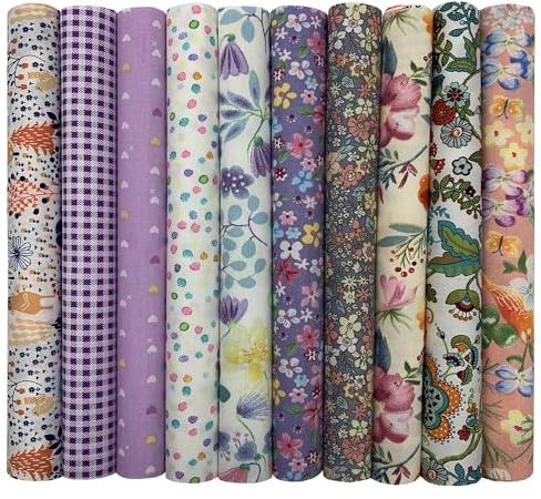 Jukway Lot de 10 carrés de tissu en coton imprimé à motifs floraux pour couture, matelassage, bricolage, travaux d'aiguille, décoration, scrapbooking, travaux manuels (violet) - 25 x 25 cm, CL10-2525