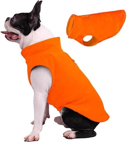 JACKO & CO - Fleece Vest Dog Sweater with Leash Ring - Soft, Warm & Lightweight Pullover Coat for Small & Medium Dogs, Puppies & Cats - Cozy Fall/Winter/Spring Pet Jacket (Orange, XL (7.3-10.8 kg)