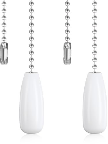 2 Pcs 12-inch Lighting Beaded Ball Chains Ceiling Fan Pull Chain Wooden Decorative Pendant Extension Chains Fan Cord Extender(White)