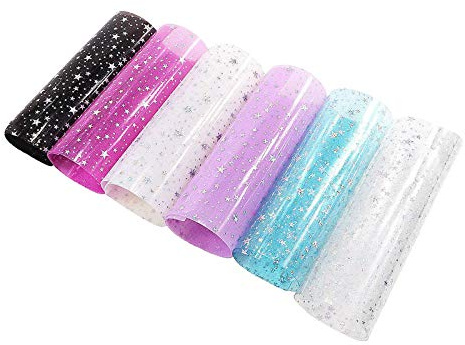 Duiaynke 6 Stück/Set 20,3 x 30,5 cm PVC holografische transparente Folie holografischer transparenter Vinylstoff für Schuhe, Taschen, Nähen, Patchwork, DIY Handwerk Applikation