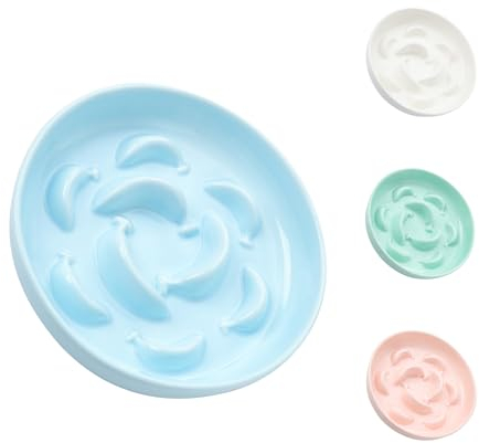 Gamelle Anti-Glouton Chat Céramique - Série Pastel pour Alimentation Lente - Bol Nourriture Anti-Vomissement - Écuelle avec Labyrinthe Interactif - Bleu Pâle - 16 x 3 cm