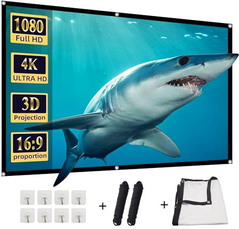 84 inch Projector Screen, DUYIKJ Foldable Portable Rear Front Projector Screen 4K Indoor Outdoor 16:9 HD Double Sided Projection Movies Screen for Backyard Home Theater Halloween Videos Screen