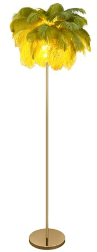 Sedtonmu Federlampe LED Stehlampe Dimmbar mit 5 G4 Glühbirne, Gold Federn Stehlampe, Wohnzimmer Schlafzimmer Dekorative Stehlampe(160cm)