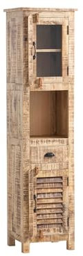 Woodkings Hochschrank Caribou | Holzschrank 40x180x45 cm für Badezimmer Küche oder Flur I rustikal aus Mangoholz | platzsparender Schrank mit Stauraum
