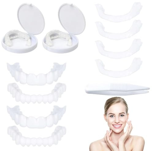 2 Paare Zahnersatz Selber Machen Kosmetische Veneers Zähne Oben Unten, Falsche Zähne Zum Aufstecken Aufhellung Zahnersatz Für Männer Frauen Zahndefekte Abdecken Und Lächeln Zurückgewinnen