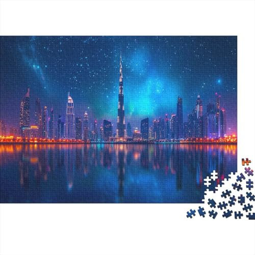 lihuogongsio Skyline von Dubai 1000 Stück Puzzles Nachtansicht Geschicklichkeitsspiel Für Die Ganze Familie DIY Kreative Unterhaltung Schöne Geschenkidee Premium Quality Mehrfarbig 1000pcs (75x50cm)